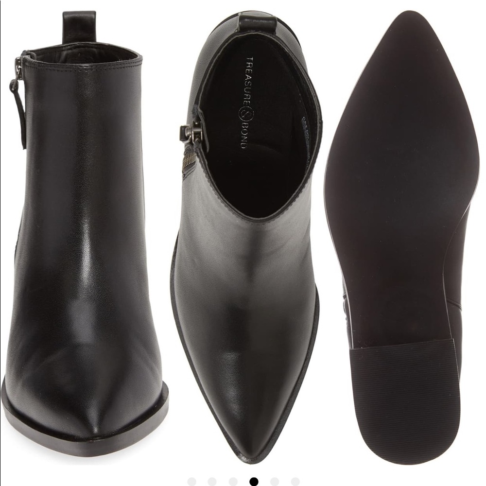 Black Leather Pointy-Toe Ankle Boots